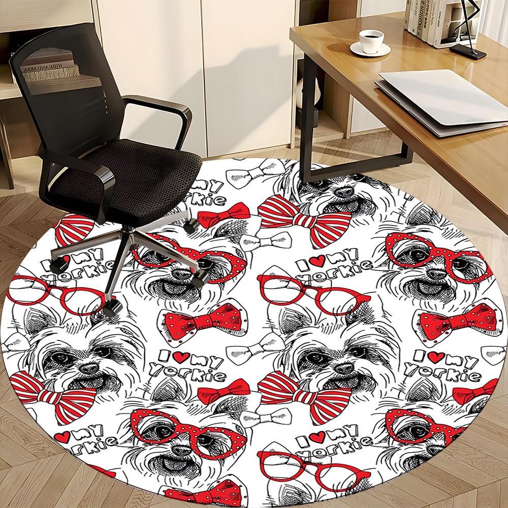 1pc Yorkie PatternChair Carpet for Office, Indoor Non-Slip Washable Polyester Fiber Carpet, Mat For Office, Machine Washable