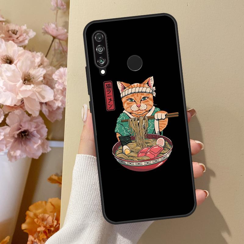

Чехол Ukiyo-e Samurai Cat Neko Ramen для Huawei P40 Lite P20 P50 P30 Pro P Smart Z 2019 Nova 5T, чехол для Honor 50 Honor 50 Lite
