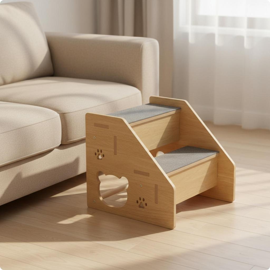 Space-Saving Pet Stair Ramp | Carpeted, Dog Steps with Carpet, for Living Room,