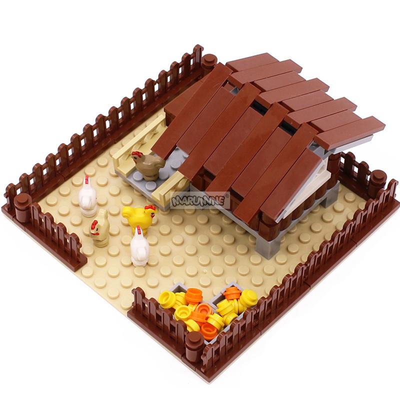 Marumine 138 STÜCKE Bauernhof Hühner Bausteine Klassische Konstruktion MOC Steine Montage Haus Modellbausatz Kinder Weihnachtsspielzeug