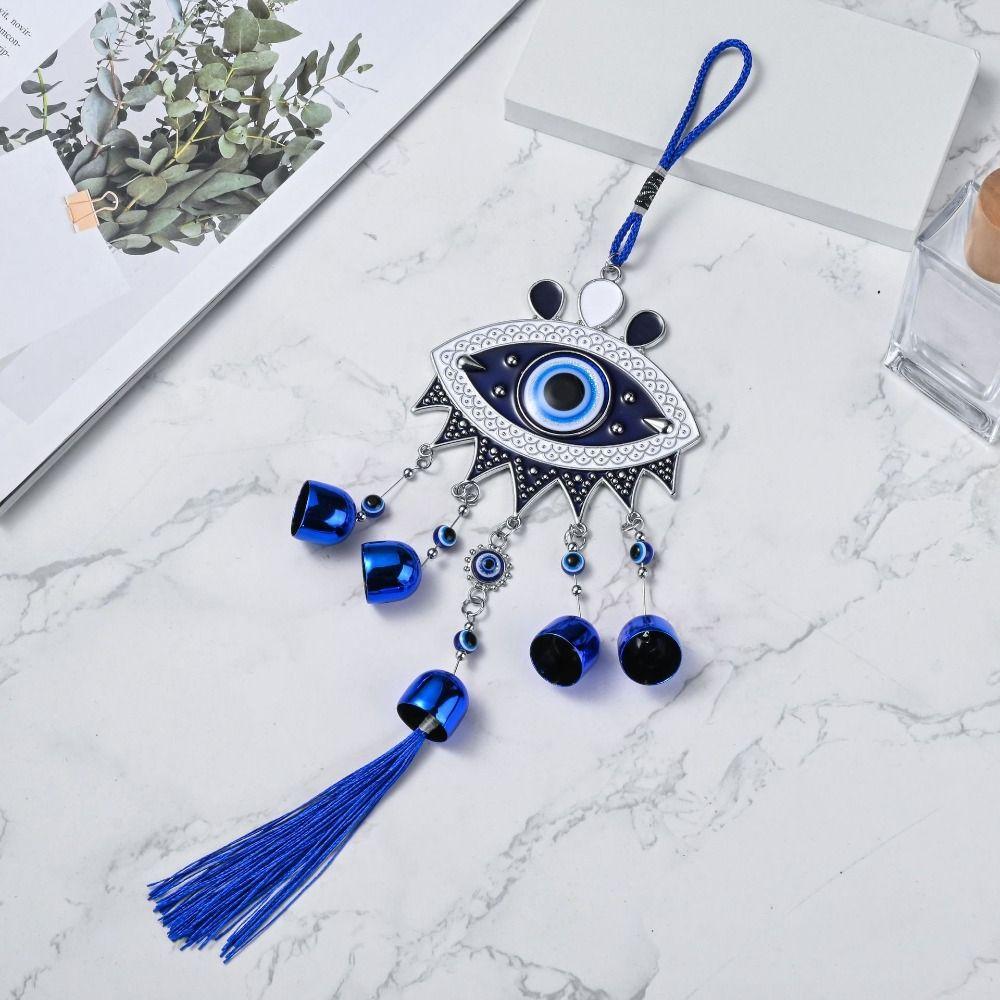 Flower Plate Evil Eyes WindBell Wall Decor Lucky Turkish Feng Shui Hanging Bell Metal Hanging Ornament Blue Eye Wind Chime