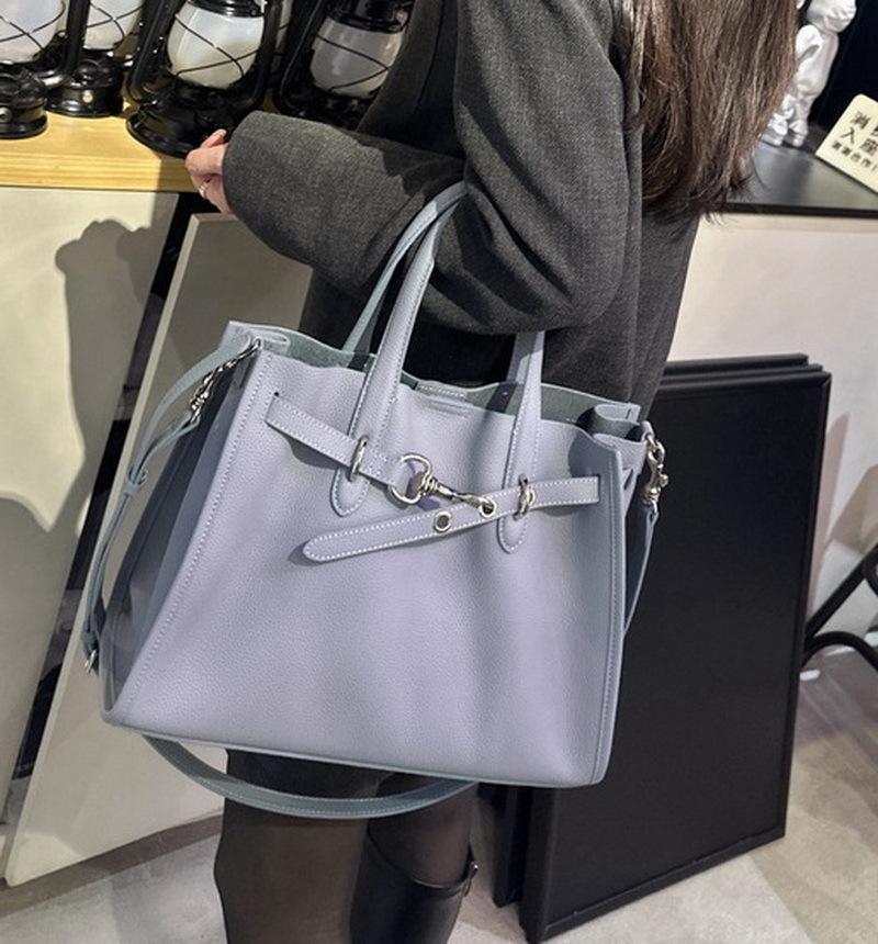 Tote Bag Women's 2025 New Leather First Layer Cowhide Versatile Premium Large-capacity Shoulder Portable Messenger Commuter Bag