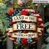 2D Flat, "Land of the Free, Because of the Brave" Patriotic Wreath Flag - Vintage Style Art, 7.87x7.87 Inches Decor for Home, Garden, Bar, Cafe