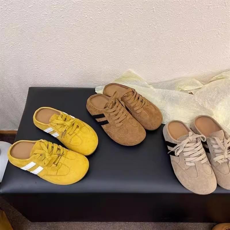 Spring and Summer Bag Head Half Slippers, Wearing Retro Heelless One Pedal Lace-up Lazy Casual Shoes