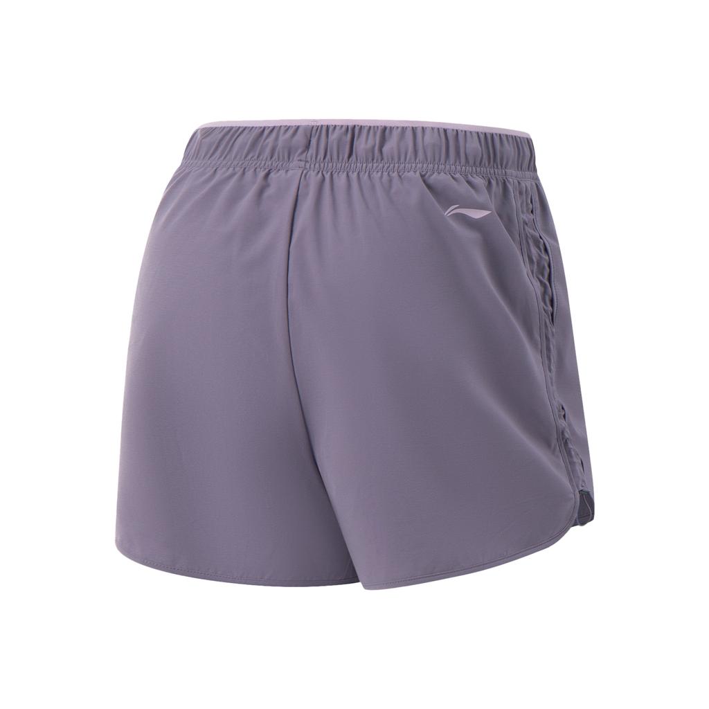 Li Ning Fitness Series Letter Mid Waist Drawstring Breathable Versatile Sports Shorts Women Shorts Dark-Gray Purple AKSV412-4