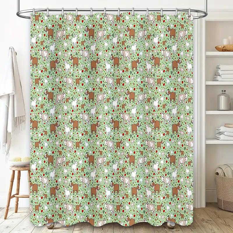Cute Dog Pattern Shower Curtain Farmhouse Bathroom Decor Waterproof Fabric Liner Vintage Rustic Pet Theme Backdrop