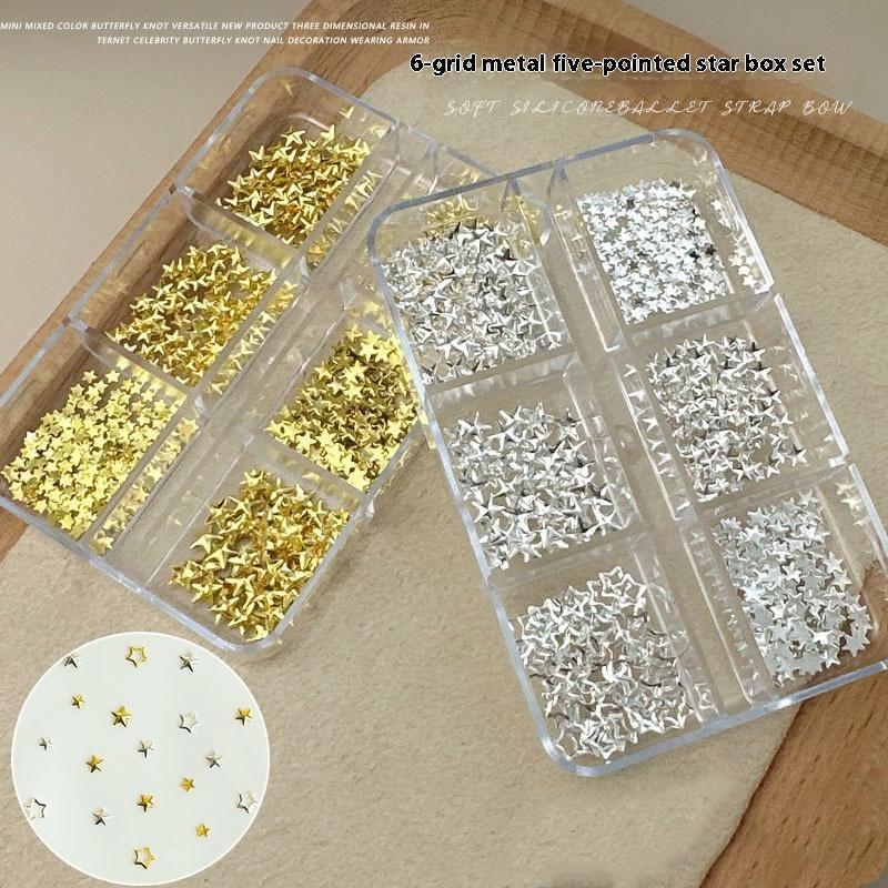 6 Grids Metallic Gold Silver Nail Art  Pentagrams Rivet Decor Manicure Charms Flatback Nail Accessories Nail Parts