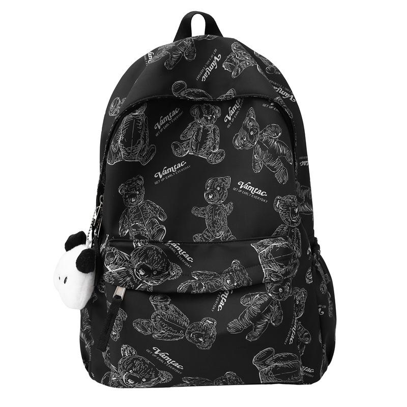 Japanese Ins Bear Print Student Schoolbag Female College Student Simple Backpack Female High School Trendy Girl Backpack