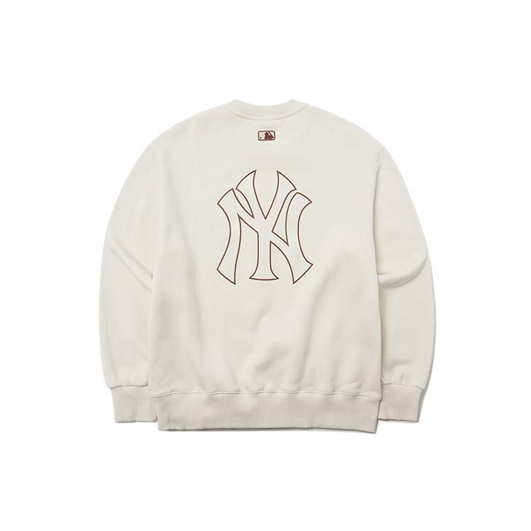 MLB New York Yankees, Basic Logo Thickened And Fleece Lined Crew Neck Pullover Sweatshirt Winter Unisex Ivory White 3AMTB0716-50CRS