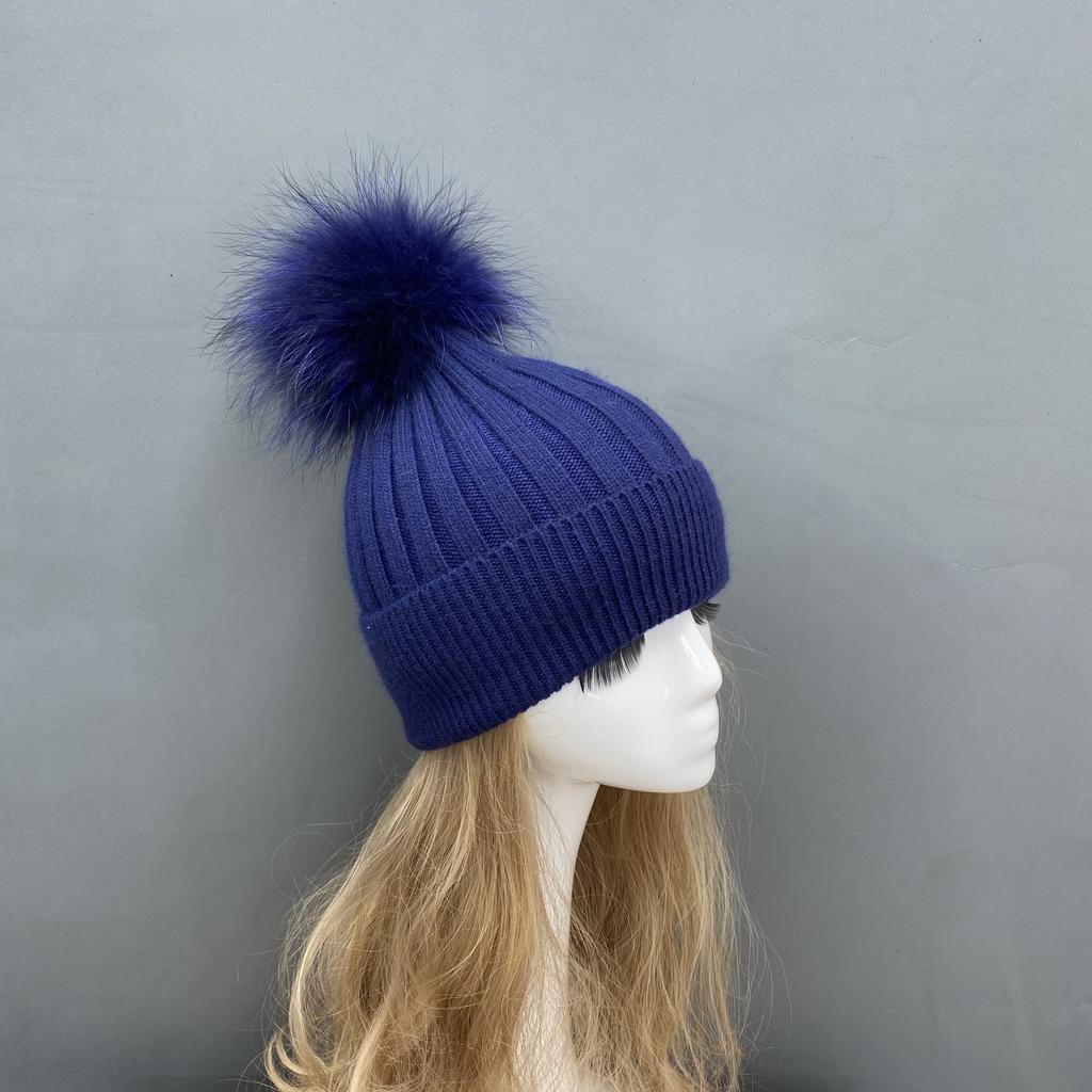 Custom Strip Knit Luxury Designer Winter Pompom Beanies Unisex Warmly Angora Wool Hat With Big Pom Poms