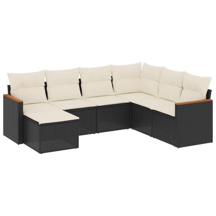 VidaXL Salon de Jardin avec Coussins 7 pcs, Canapés de Terrasse, Ensemble de Meubles de Patio, Mobilier d'Extérieur, Noir 3258605