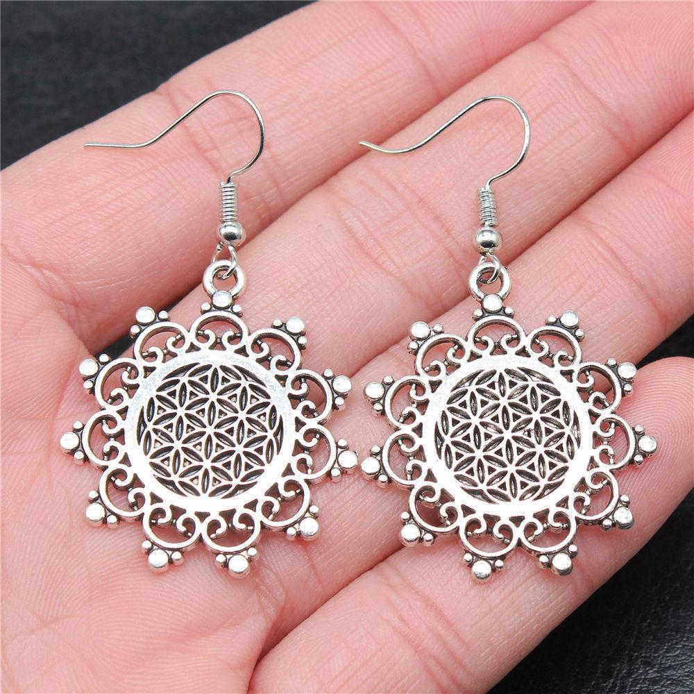 Hängeohrring Pflanze Blume des Lebens Minimalistischer Schmuck Komponenten Ohrringgröße 18x19mm QE020