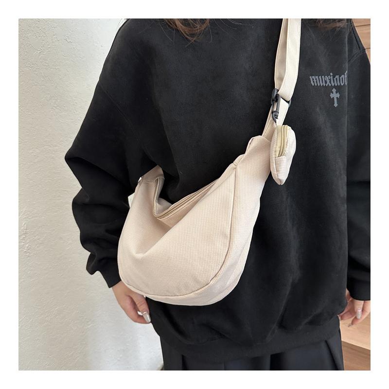 Canvas Bag Women's Crossbody Bag Large Capacity Casual Versatile Dumpling Bag Single Bag College Student Commuting Bag for Class