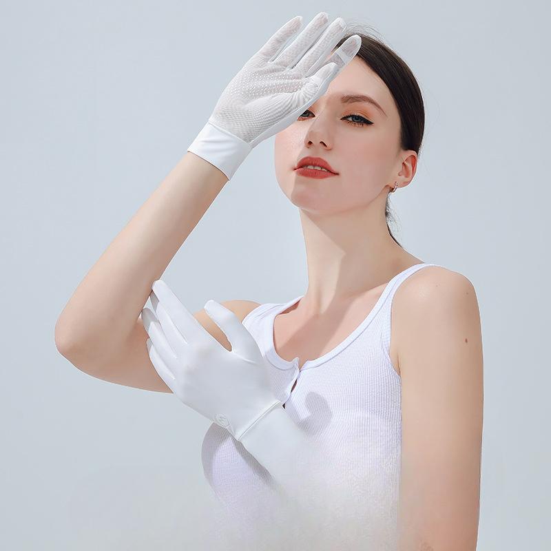 Summer Ice Silk Sunscreen Gloves for Women Outdoor Driving and Riding Non Slip Breathable Thin Style Finger Exposed Touch Screen Gloves