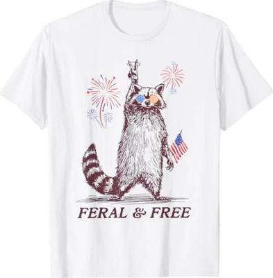 Feral & Free Funny Patriotic Racoon Feral And Free 4th July T-Shirt