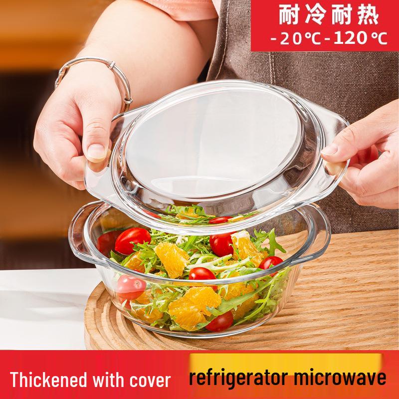 Heat-Resistant Glass Bowl with Lid for Microwave Cooking: Ideal for Rice, Baking, Soups, Instant Noodles, and More.