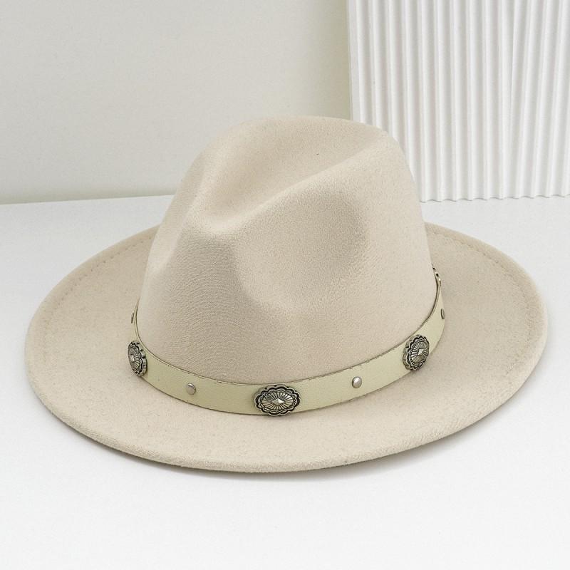 Unisex Felt Denim Wide Brim Hat With Leather Flower Print Belt Festive Occasions