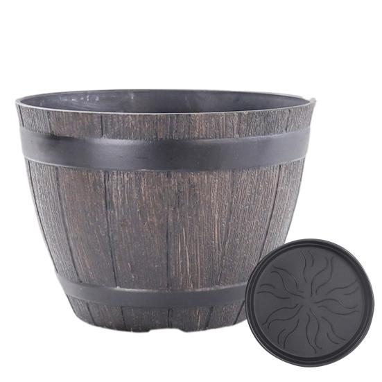 Flowerpot with Built-In Drainage System Rustic Style Garden Container Entryway Decorative Planter Barrel Flowers Herbs Vegetables Small Shrubs Balcony
