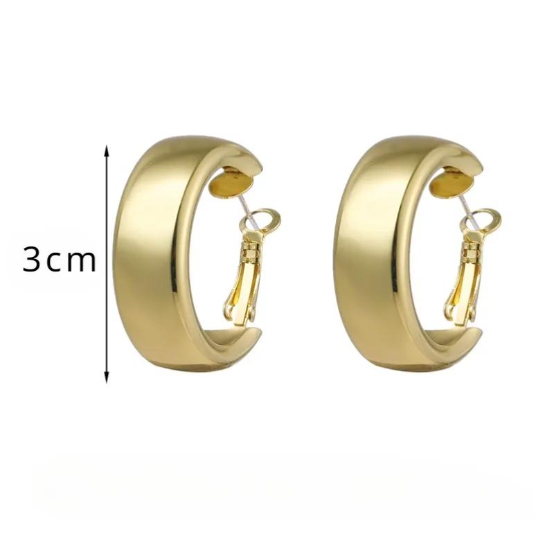 Fashion Stainless Steel Smooth Metal Chunky Hoop Earrings for Women Vintage Round Circle Drop Earrings Trendy Party Jewelry