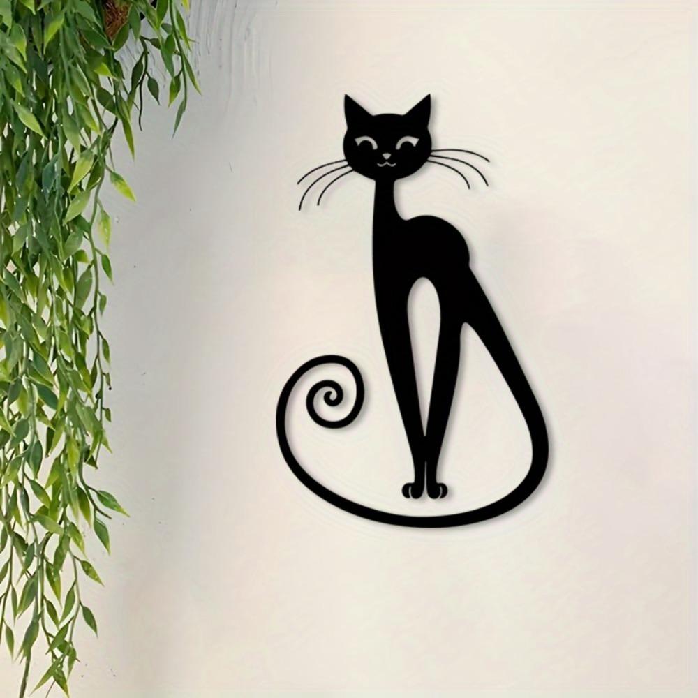 Black Cat Iron Wall Art, Metal Statue Mural for Office Patio Halloween Decor, Gift for Cat Lovers Rustic Farmhouse Hanging Ornament