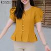 ZANZEA Women Summer Round Neck Solid Color Short Sleeve Blouse