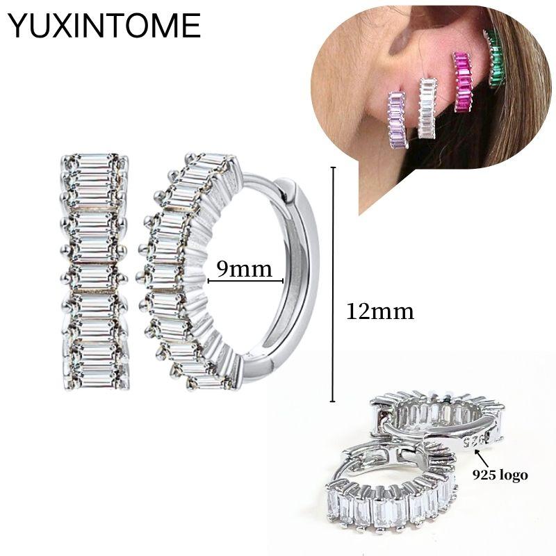 925 Sterling Silver Ear Needle Fashion Hoop Earrings White Crystal Luxury Women's Silver Earrings Wedding Women's Jewelry Gift