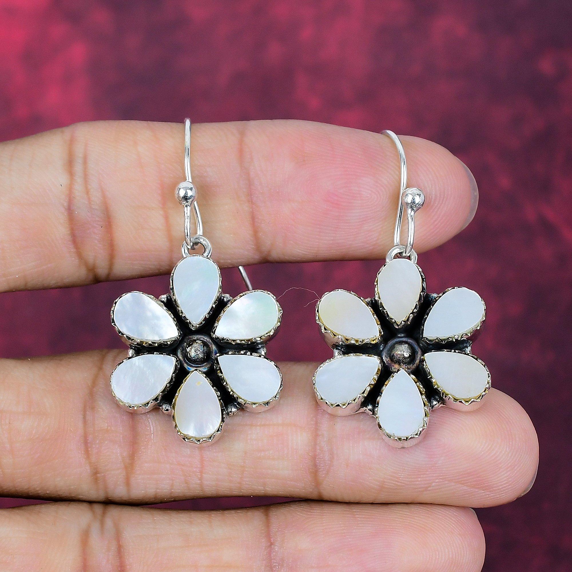 

Украшения из перламутра и драгоценных камней ручной работы, серьги из стерлингового серебра 925 пробы, антикварные украшения 1.77 Inches белый