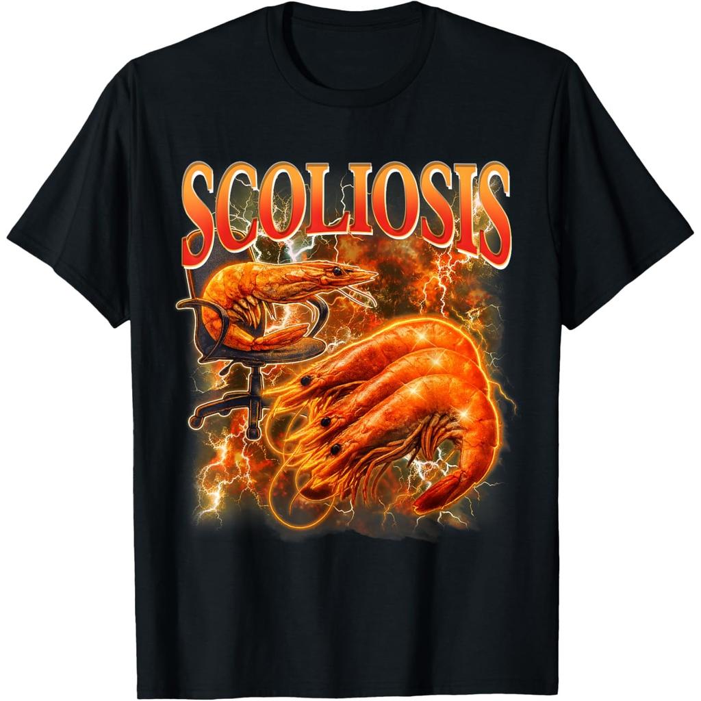 Scoliosi Gambero Meme Sedia Grafica T-shirt Casual Unisex Cotone Maglietta Stampa Divertente Girocollo
