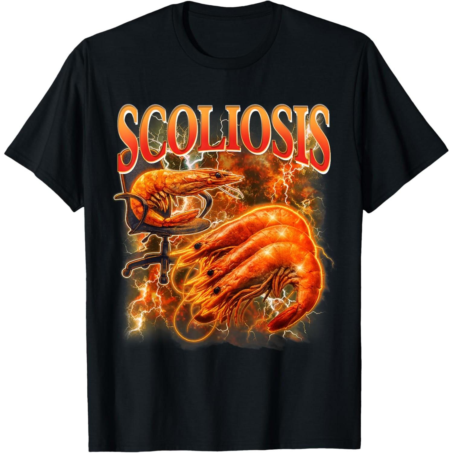 Scoliosis Shrimp Meme Chair Graphic Tee Casual Unisexs Cotton TShirt Funny Print Crew Neck S