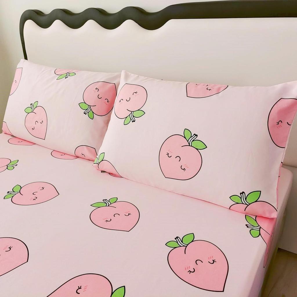 Pink Peach Pattern Mattress Three-Piece Digital Printing Mattress Bedding Set Adult Children