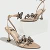 Ladies Butterfly Trim Pointed Cross Ankle Strap Sexy Stiletto Sandals Women's Shoes