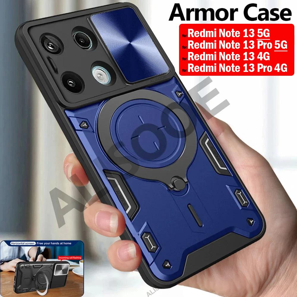 Funda for Redmi Note 13 / 13 Pro Plus 5G Case for Xiaomi Redmi Note 13 Pro 4G Case Slide Camera Armor Magnetic Ring Stand Cover