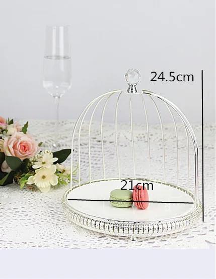 Birdcage Cake Stand Two Floors Three Floors Ceramic Plate Golden Silver Metal Snack Rack Dessert Cake Pastry Tray Display Stand