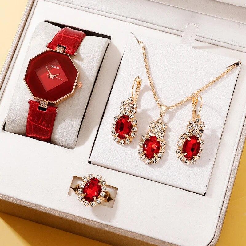 Set 5 Pezzi Orologi Set Lusso Strass Donna Moda Elegante Orologio da Polso Orologio al Quarzo Per Ragazza Signora Orologio Relogio