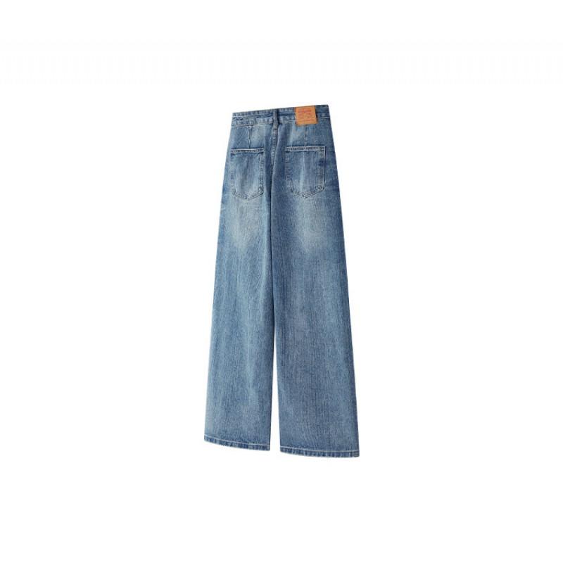 Unisex Distressed Washed Denim Jeans Straight Fit Mid-Rise Casual Streetwear Youth