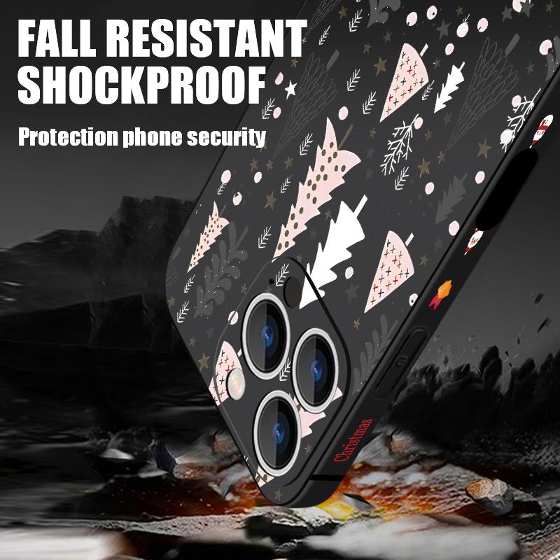 Cute Christmas Tree Pattern TPU Soft Silicone Case For iPhone 17 Pro Max 16E 16 15 14 13 Pro Max 12 Pro 11 Shockproof With Lanyard Phone Cover Fundas