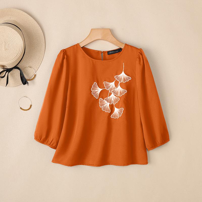 ZANZEA Women Casual Round Neck Loose Half Sleeve Print Blouse