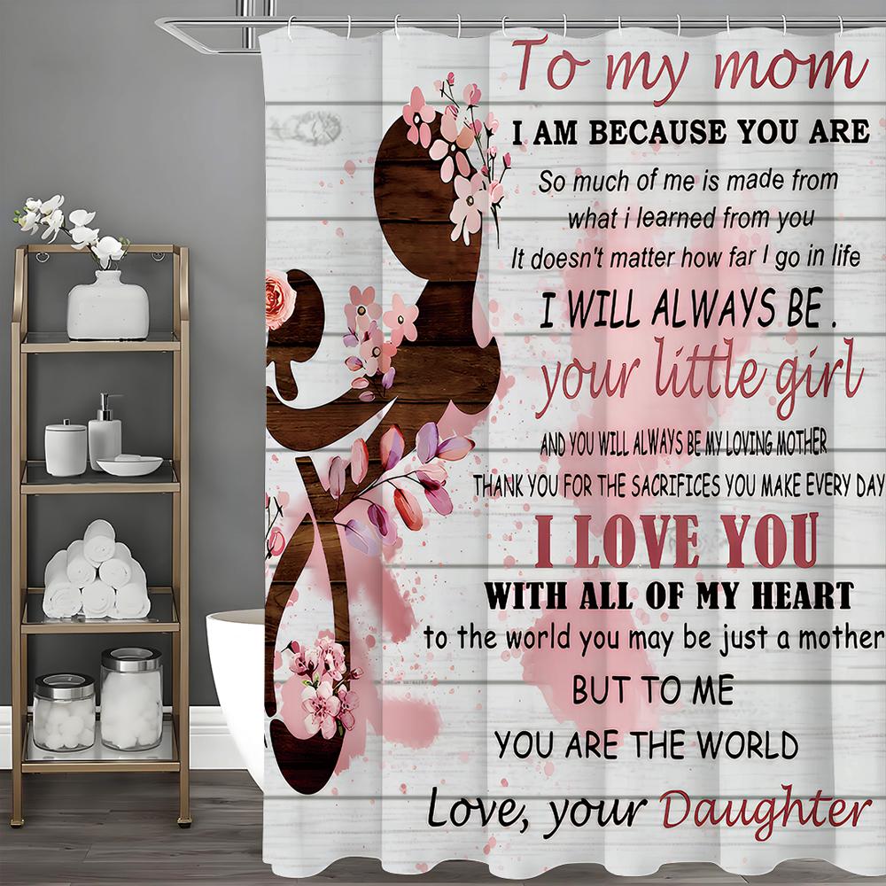 

Happy Mother s Day Bible Quotes Floral Woodgrain Shower Curtain, Bathroom Decorative Shower Curtain, Waterproof Shower Curtain w 90*180cm