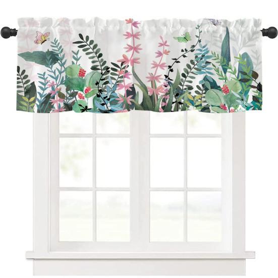 Bahar Çiçekli Perde Üstlüğü Yapraklar Çiçekler Pencere Üstlüğü Kısa Mutfak Perdesi Askı Yuvalı Perde Üstlüğü Banyo Yemek Odası İçin