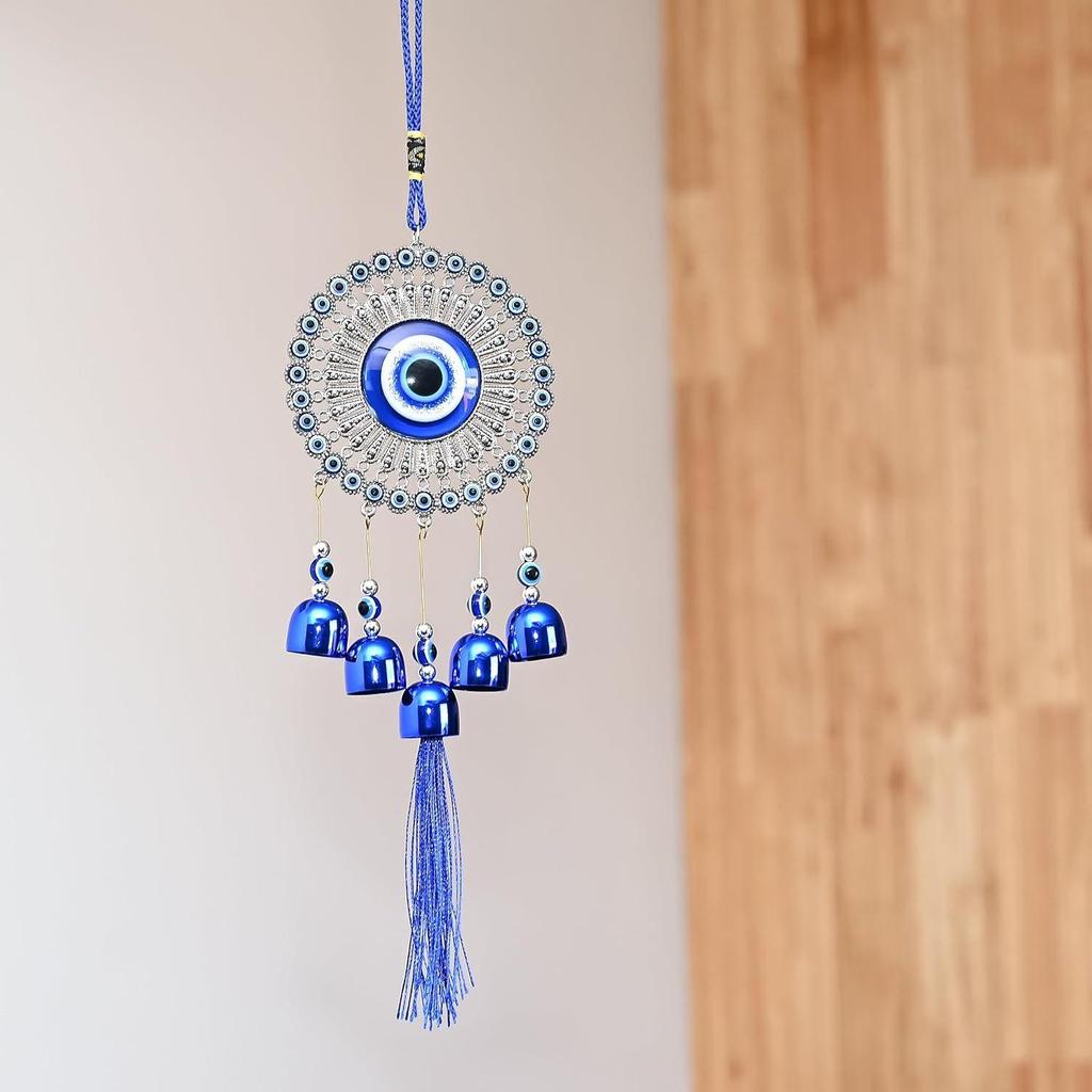 5 Bells Wind Chimes for Positive Energy & Protection | Evil Eye Hanging Decor for Home, Balcony & Office | Wind Charm for Good Luck
