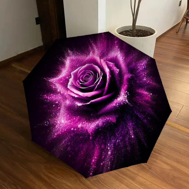 1pc Rose Purple Pattern Umbrella  Automatic Opening and Closing Umbrella, High Quality Umbrella, Ideal Gift for Her 201