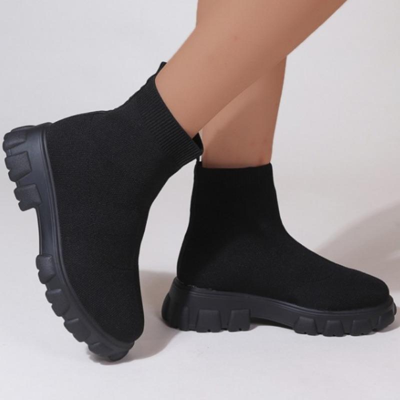 Women Boots Elastic Platform Boots Breathable Spring Summer Heels Botas Mujer Slip On Ankle Boots Elegant Woman Heeled Shoes