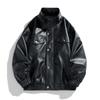 American PU Leather Jacket for Men, Spring and Autumn New Stand-up Collar Biker Jacket, Versatile Trendy Jacket
