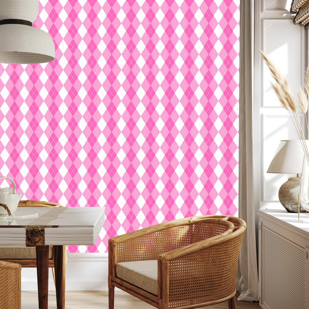 Pink Checkered Wallpaper Powder Pink, White, and Purple 50x1000