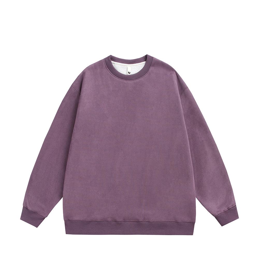 2025 Men's Suede Casual Loose Hoodie: Round Neck, Same Fabric Collar & Hem