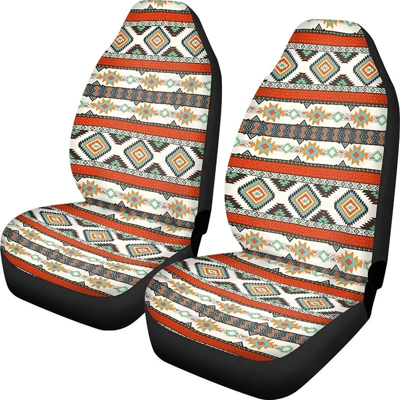 Dreaweet Navajo Print Car Seat Covers for Men Women Southwest Pattern Front Seat Protector Cover Full Set of 2pc Universal Size for Car, Truck or