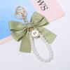 1PC Women Elegant Simulated Pearl Bow Wristlet Keychain Cute Aesthetic Bead Keychains Bag Charms for Handbags
