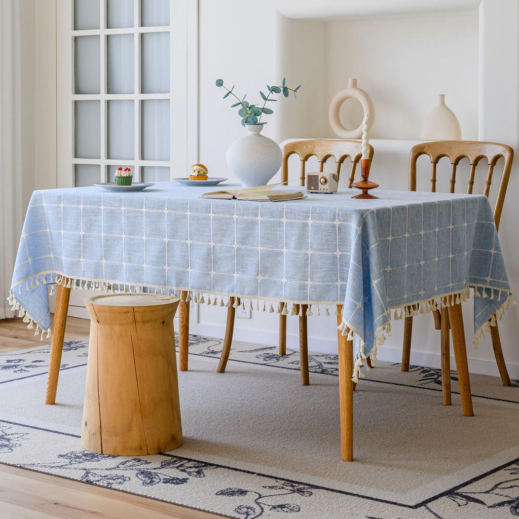 Embroidered Checkered Universal Dining Table Cloth Decorative Tablecloth Cover Cloth North Tablecloth Table Mat Cotton And Linen