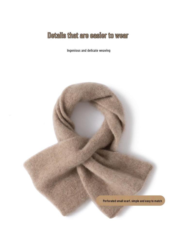 Women's 100% Pure Cashmere Knit Scarf – Versatile, Solid Color, Warm, and Perforated Design