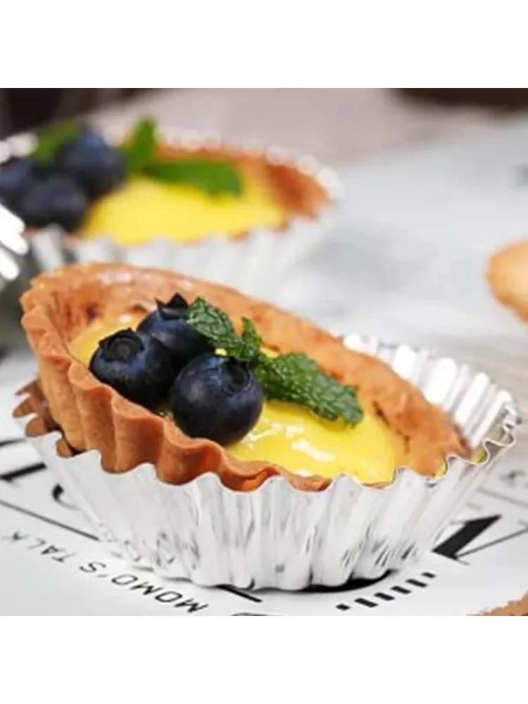 10Pcs Nonstick Ripple Egg Tart Mold Flower Shape Reusable Stainless Steel Cupcake Muffin Cake Mold Baking Cup Tartlets Pan